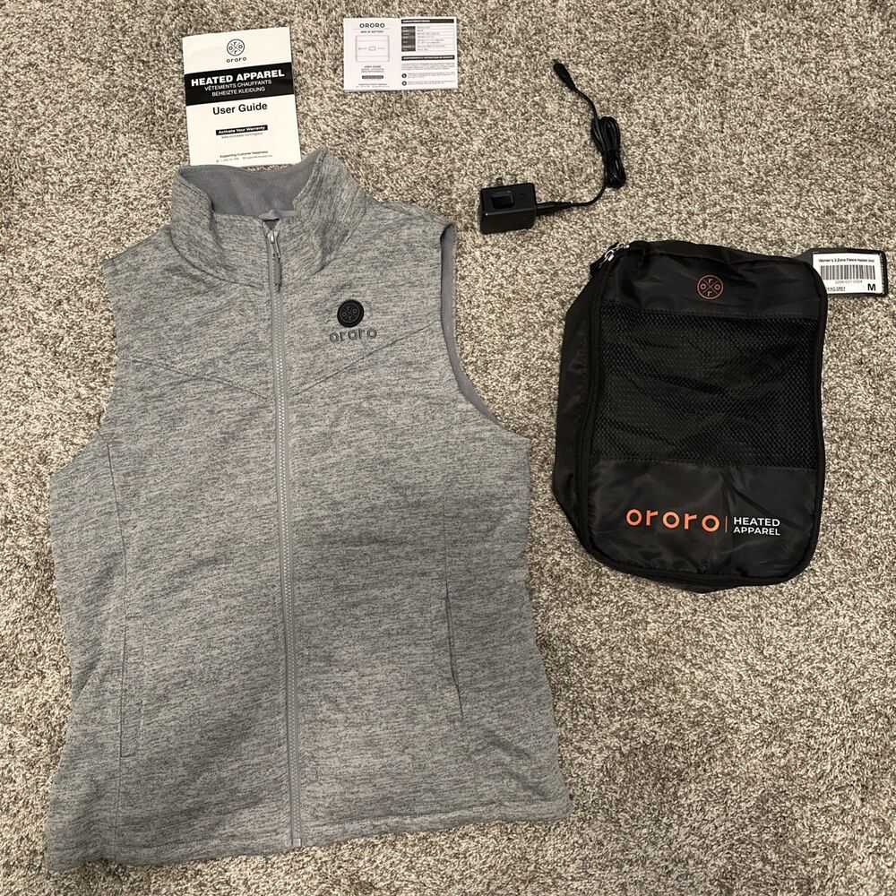 ORORO Women’s Flecking Grey Fleece 3-Zone Heated Vest with Battery Size Medium